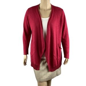 Eileen Fisher XL Red 100% Linen Open Front Cardigan Sweater